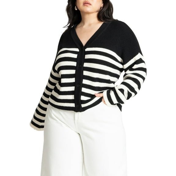 ELOQUII Women's Plus Size Oversized Stripe Sweater