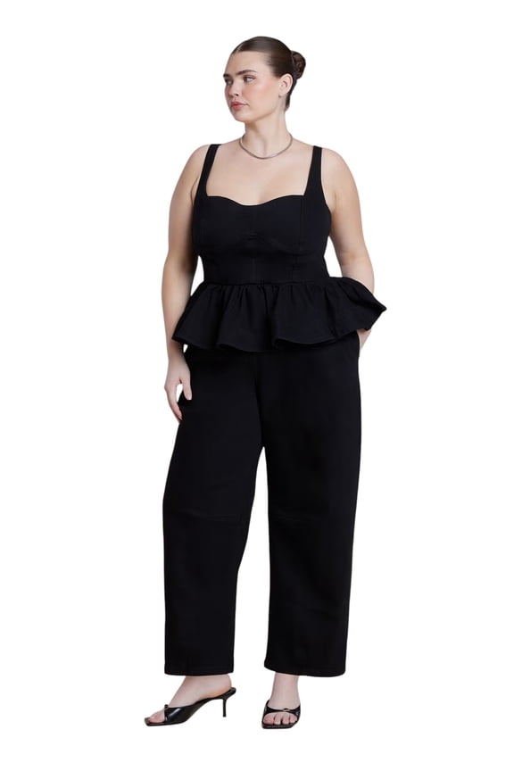 Women's Plus Size Peplum Barrel Leg Jumpsuit