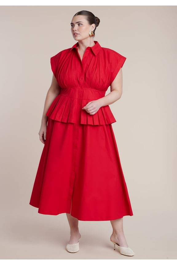 Women's Plus Size Peplum Poplin Shirt Dress