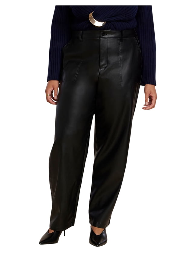 Women's Plus Size Tall Faux Leather Pintuck Straight Leg Pant