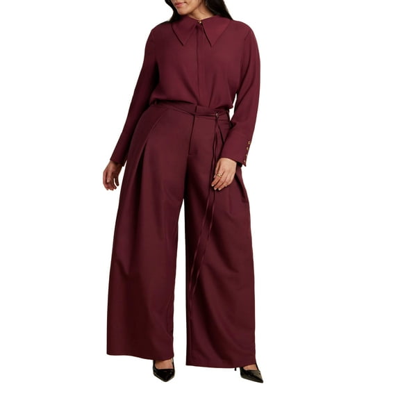 ELOQUII Women's Plus Size Pleat Detail Trouser With Long Belt