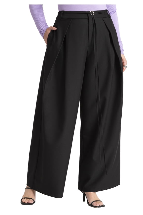 Women's Plus Size Pleat Detail Trouser With Long Belt
