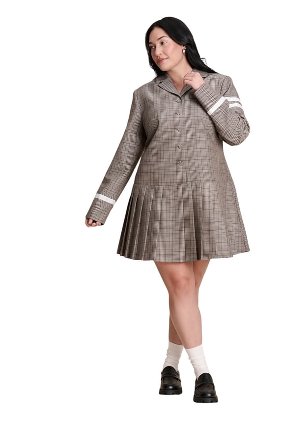 Women's Plus Size Pleated Plaid Mini Dress