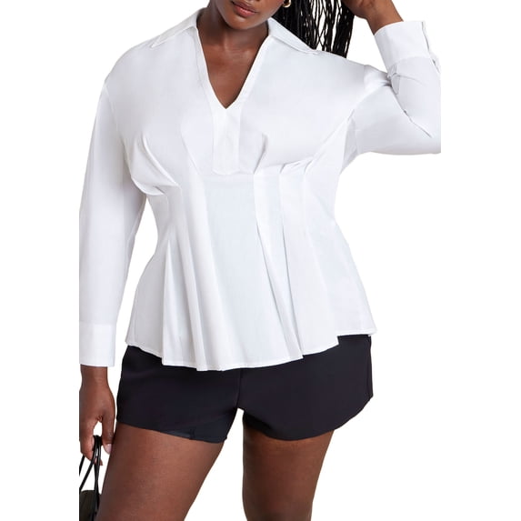 ELOQUII Women's Plus Size Pleated Poplin Blouse