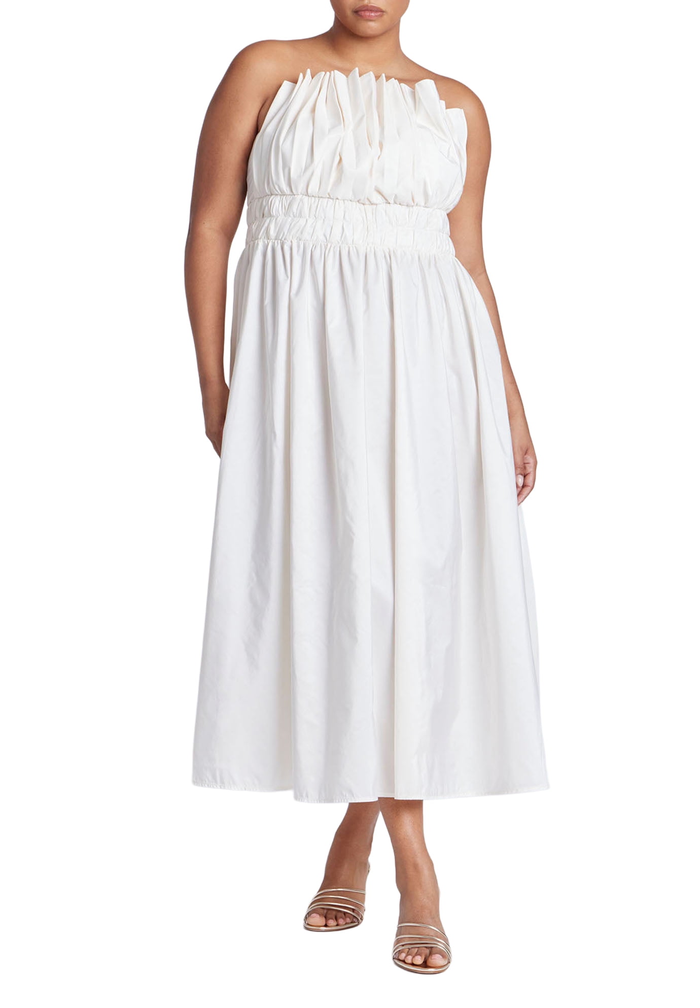 sachin and babi light blue dress Eloquii Women's Plus Size Pleated Ruffle Neckline Midi Dress