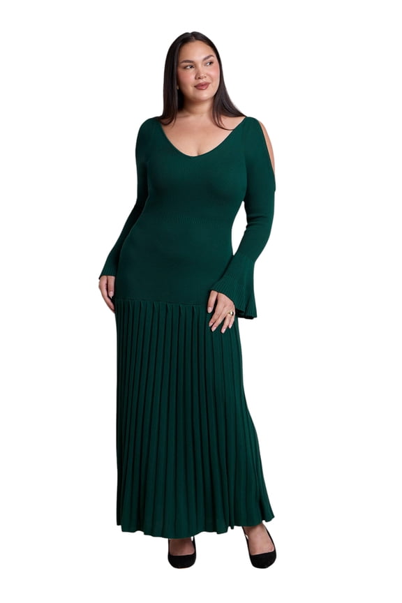 Women's Plus Size Pleated Sweater Maxi Dress