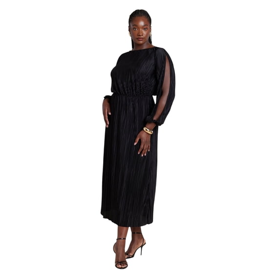 ELOQUII Women's Plus Size Plisse Open Sleeve Dress