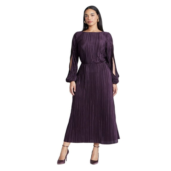 ELOQUII Women's Plus Size Plisse Open Sleeve Dress