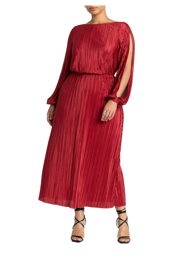 Women's Plus Size Plisse Open Sleeve Dress