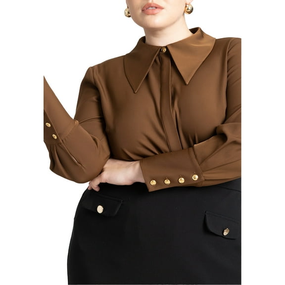 ELOQUII Women's Plus Size Pointed Collar Button Up Shirt