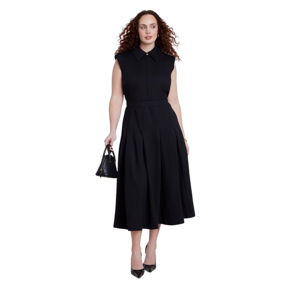 ELOQUII Women's Plus Size Ponte Sleeveless Midi Shirt Dress