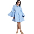 thumbnail image 1 of ELOQUII Women's Plus Size Poplin Ruffle Flare Mini Dress, 1 of 5