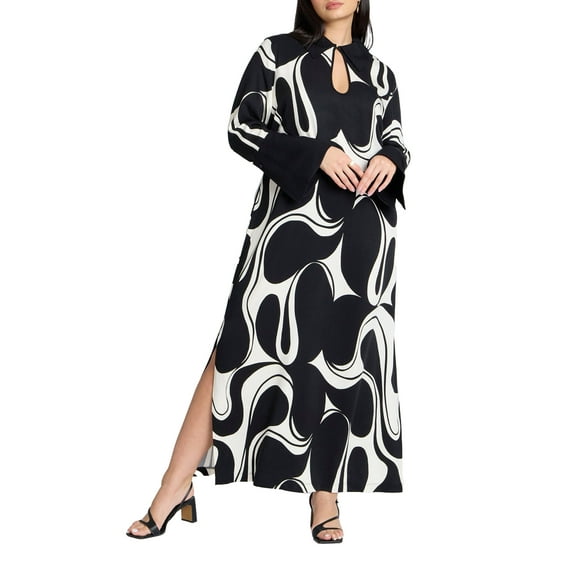ELOQUII Women's Plus Size Printed Collared Maxi Dress