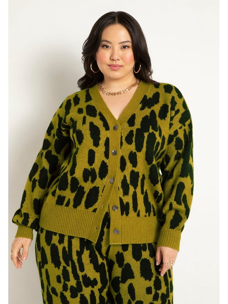 ELOQUII Women's Plus Size Printed Longline Cardigan