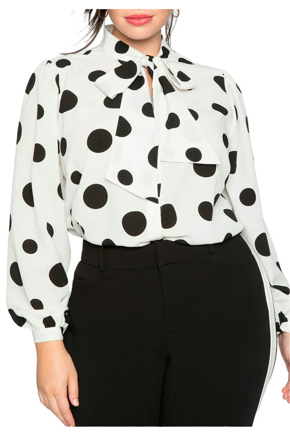 Women's Plus Size Printed Tie Neck Blouse