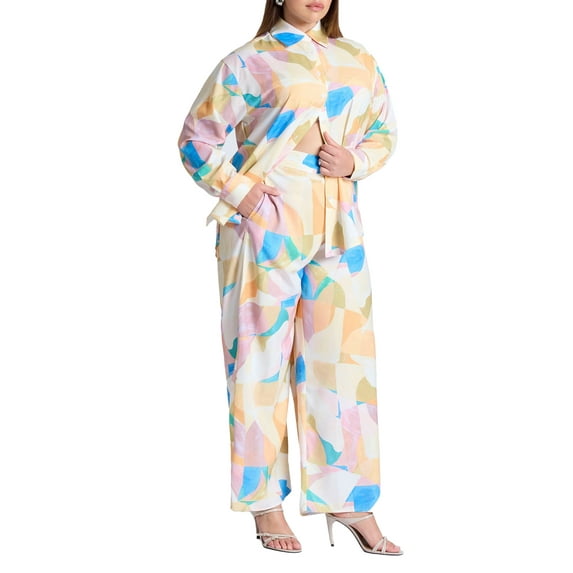 ELOQUII Women's Plus Size Printed Wide Leg Pant