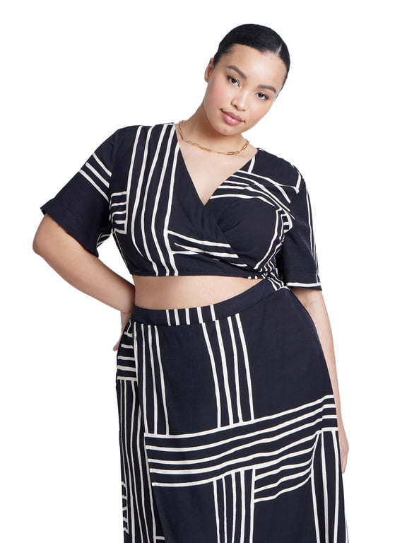 Women's Plus Size Printed Wrap Top