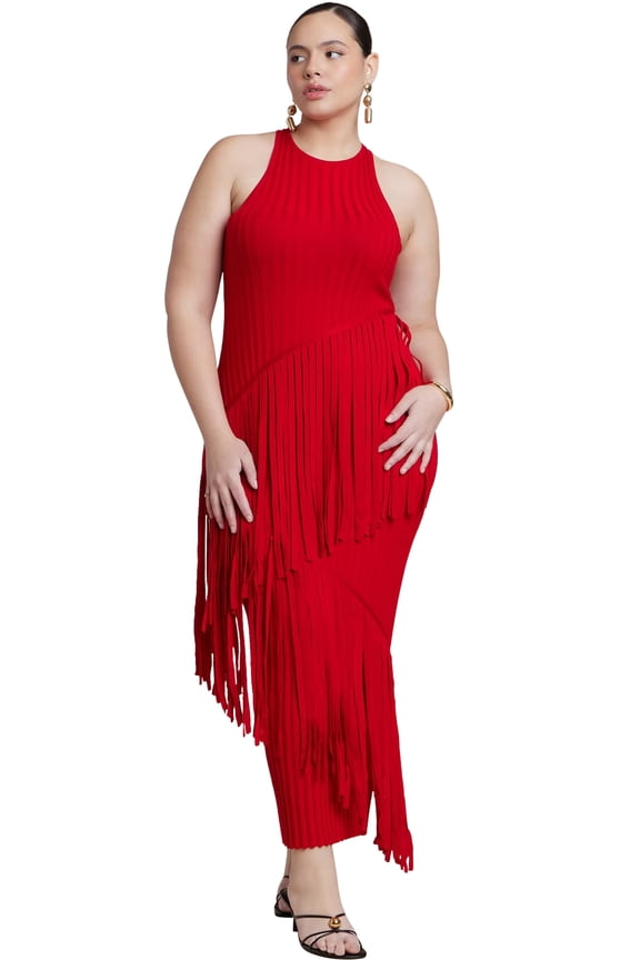 Women's Plus Size Ribbed Fringe Maxi Dress