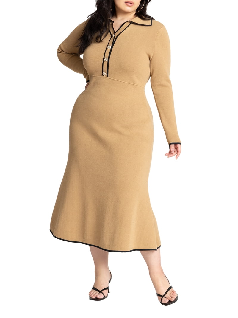 ELOQUII Women's Plus Size Ribbed Sweater Dress With Collar ELOQUII Women's Plus Size Ribbed Sweater Dress With Collar