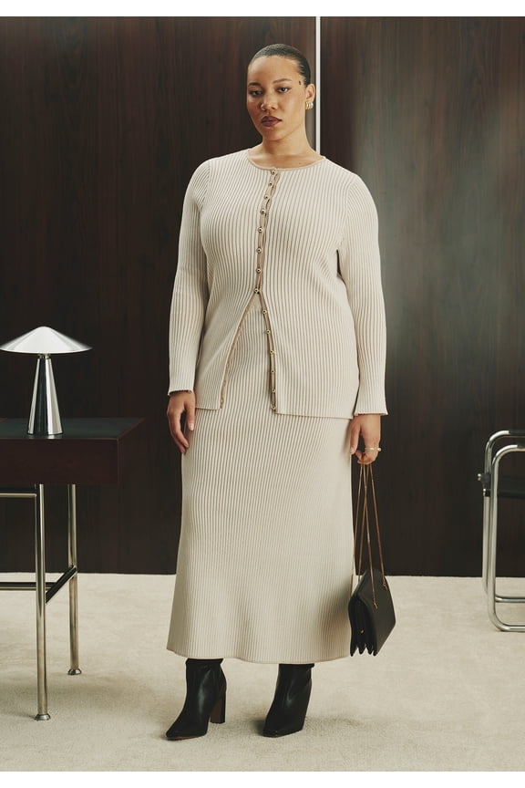 Women's Plus Size Ribbed Sweater Trumpet Maxi Skirt