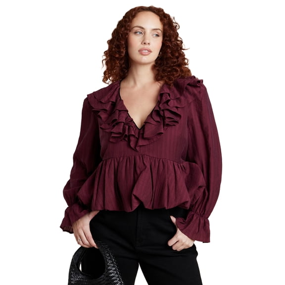 ELOQUII Women's Plus Size Romantic Ruffle Blouse