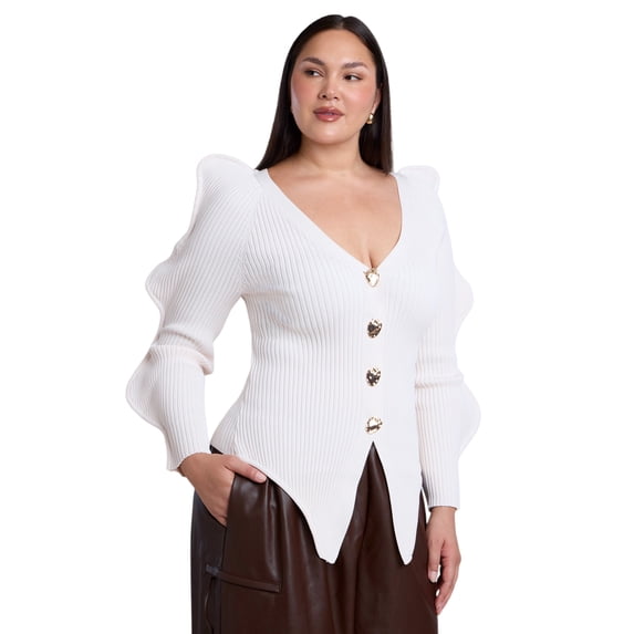 ELOQUII Women's Plus Size Rounded Sleeve Cardigan