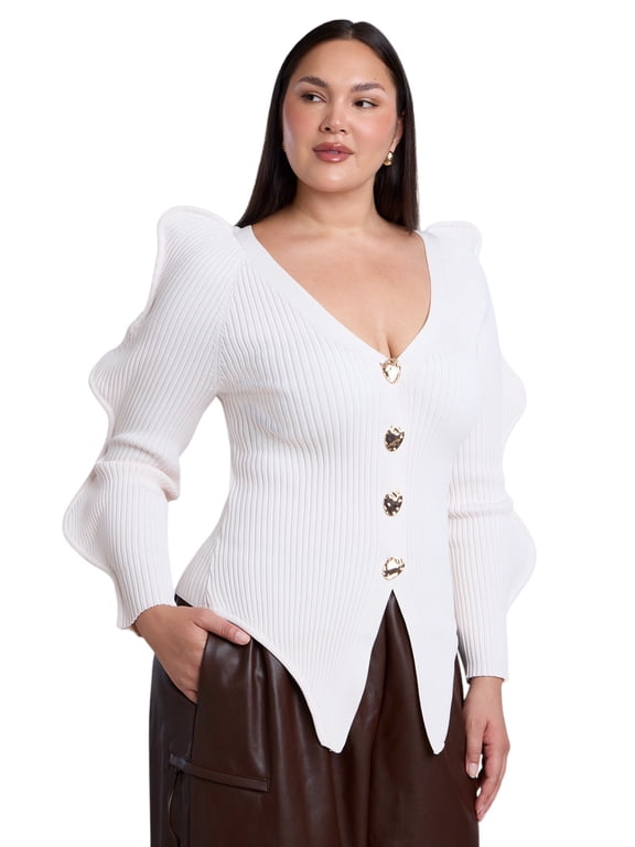 Women's Plus Size Rounded Sleeve Cardigan