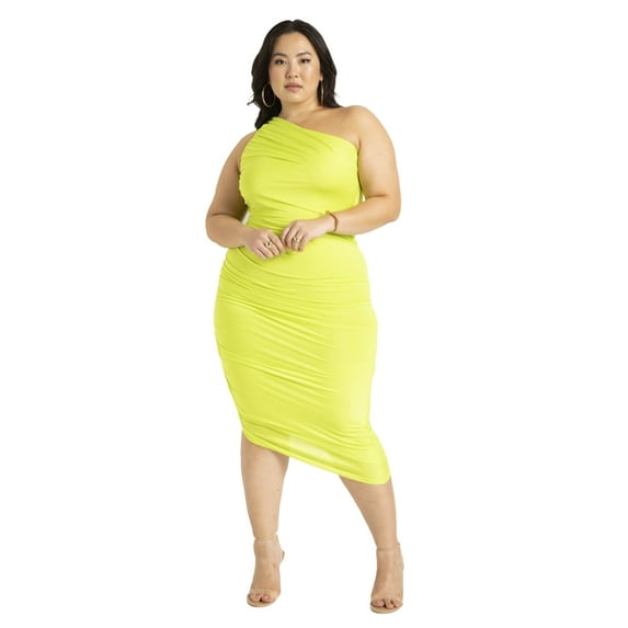 ELOQUII Women's Plus Size Ruched One Shoulder Dress