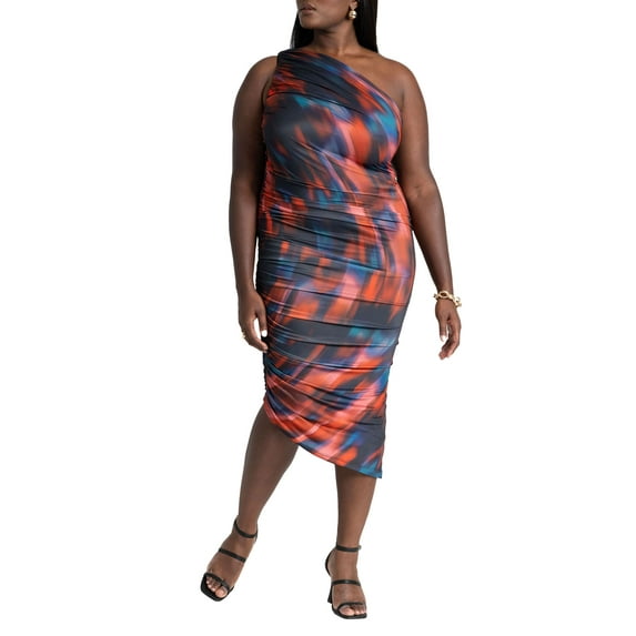 ELOQUII Women's Plus Size Ruched One Shoulder Dress
