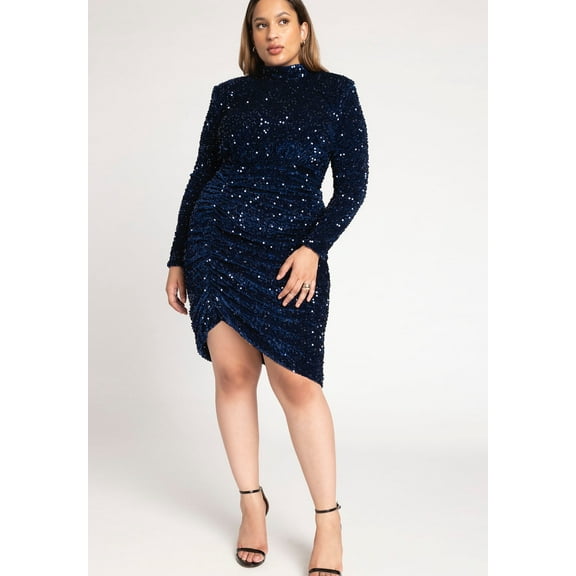 ELOQUII Women's Plus Size Ruched Sequin Dress