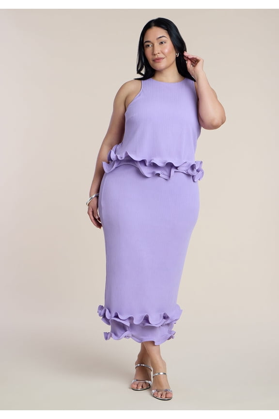 Women's Plus Size Ruffle Detail Column Maxi Dress