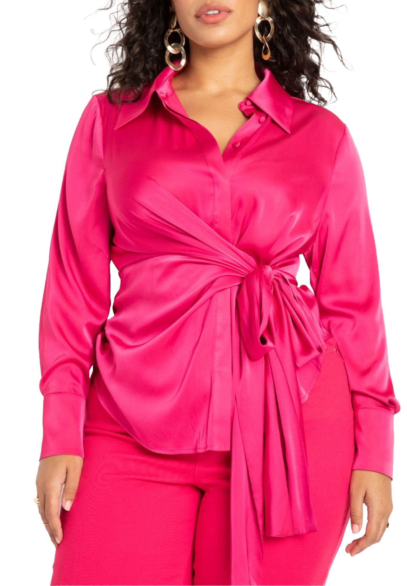 Eloquii Womens Plus Size Satin Collared Blouse With Bow 5866