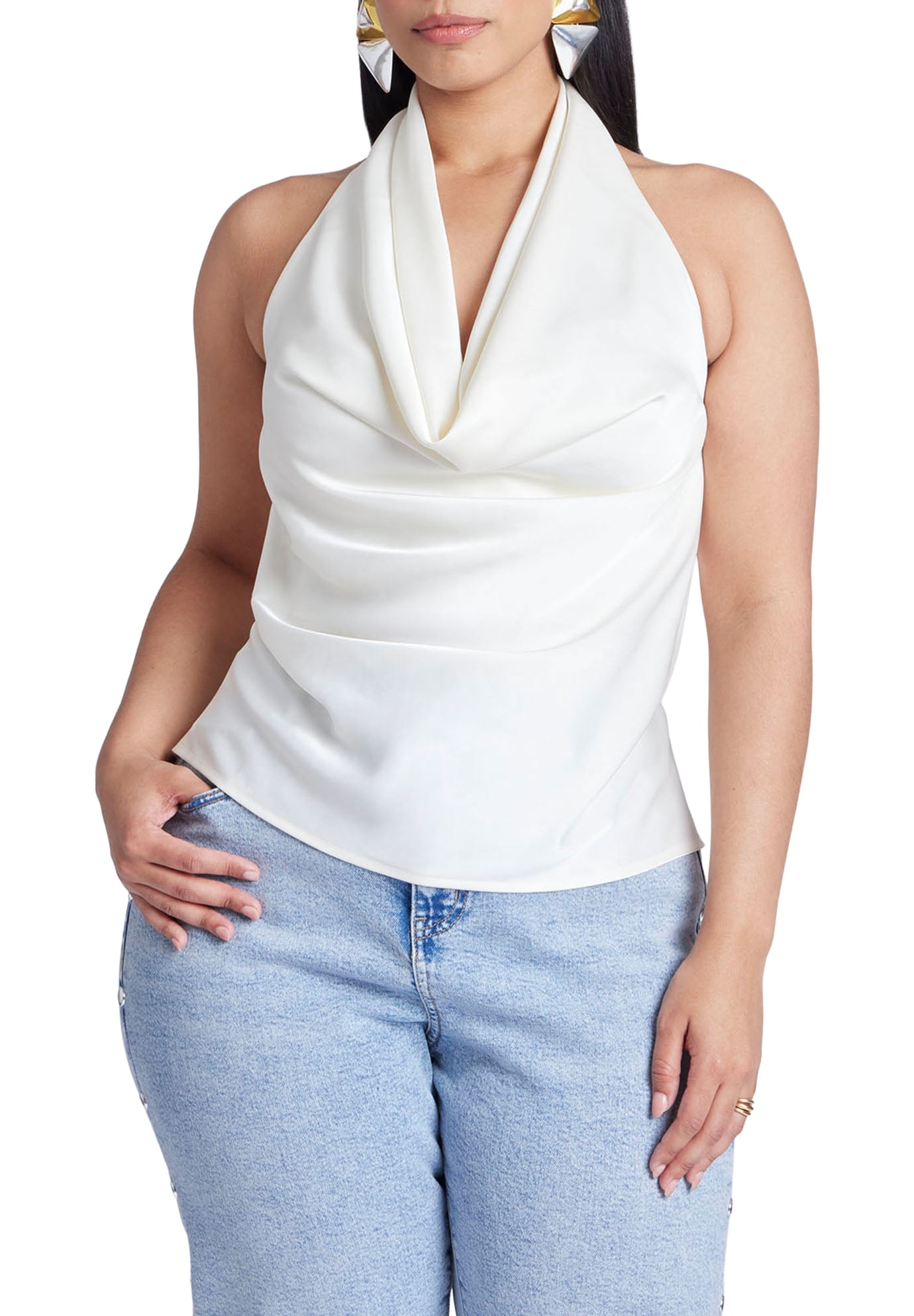 ELOQUII Women's Plus Size Satin Halter Top