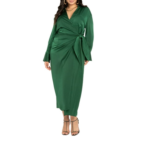 ELOQUII Women's Plus Size Satin Maxi Wrap Dress