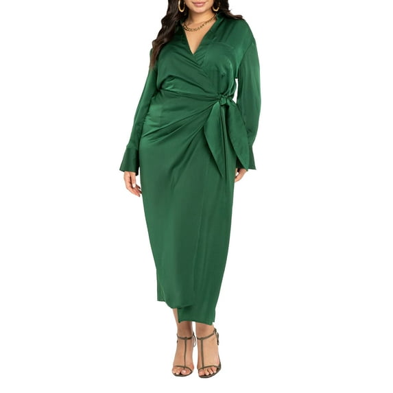 ELOQUII Women's Plus Size Satin Maxi Wrap Dress