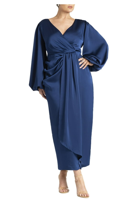 Women's Plus Size Satin Sleeve Pleated Dress