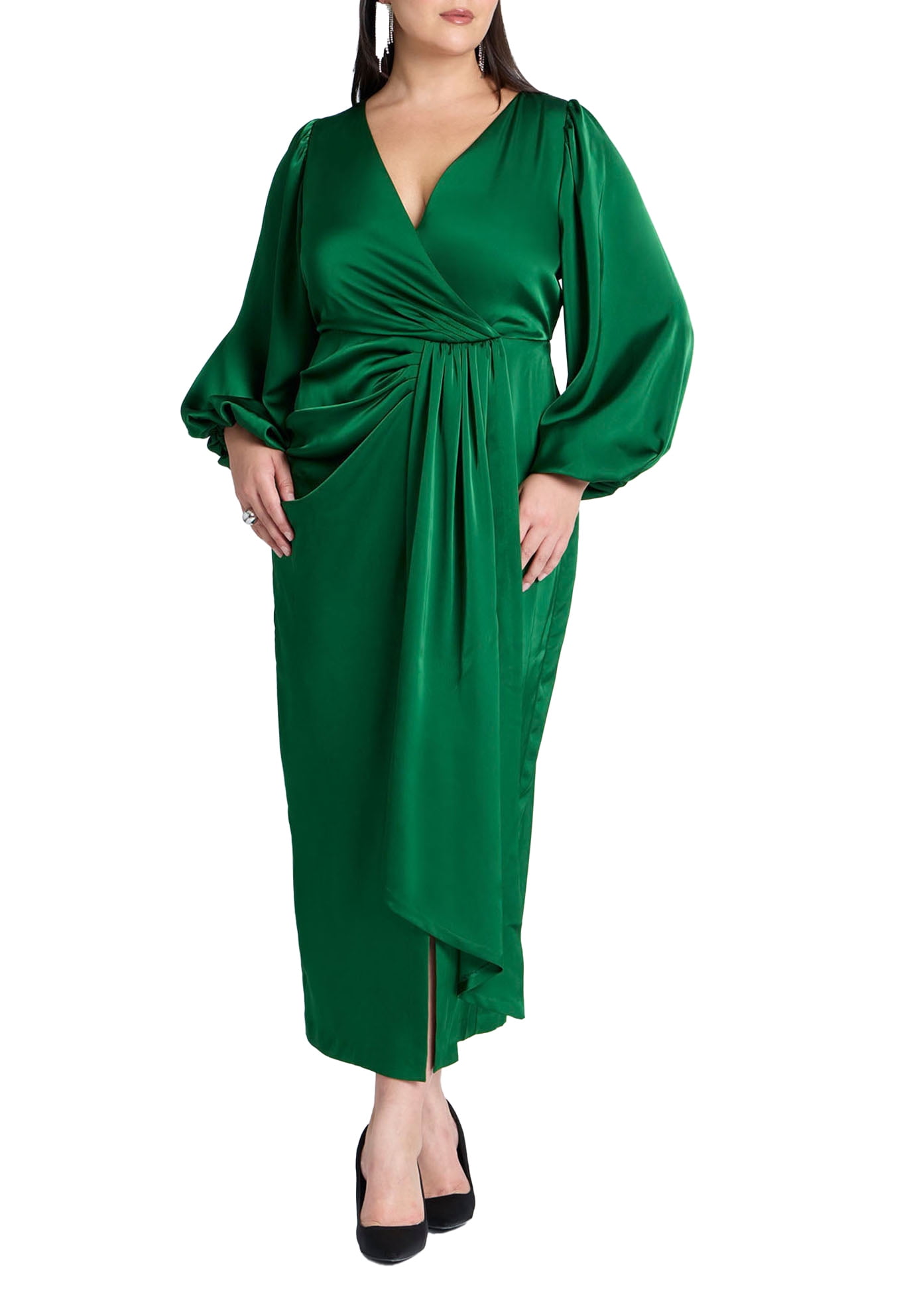 eloquii women's plus size satin puff sleeve pleated dress reviews ELOQUII Women's Plus Size Satin Sleeve Pleated Dress