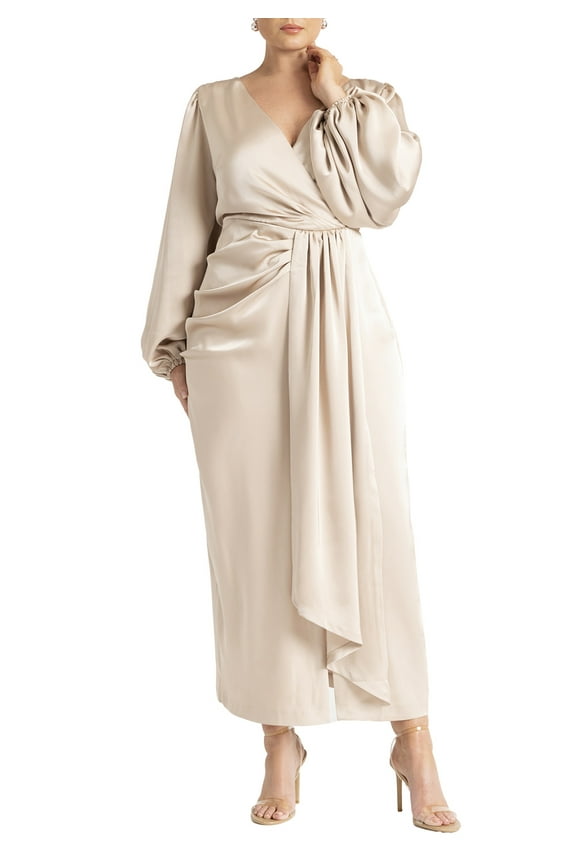 Women's Plus Size Satin Sleeve Pleated Dress