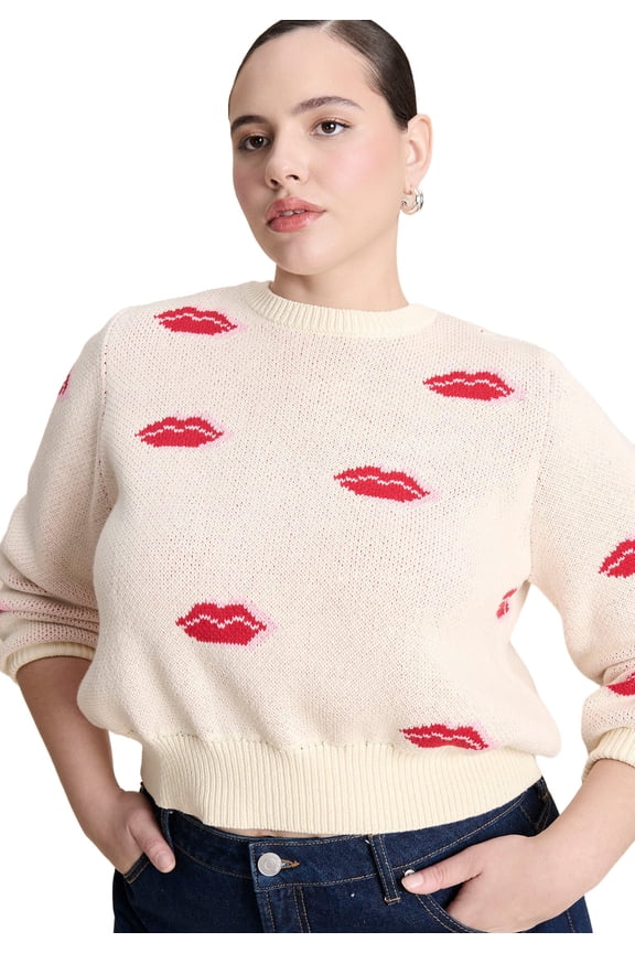 Women's Plus Size Scattered Lip Sweater