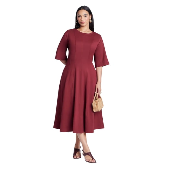 ELOQUII Women's Plus Size Seam Detail Ponte Workwear Midi Dress