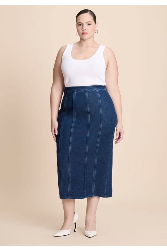 Women's Plus Size Seamed Denim Column Skirt