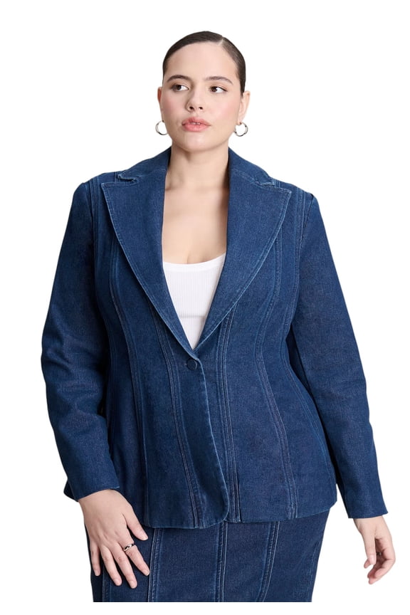 Women's Plus Size Seamed Denim Peplum Blazer