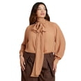 thumbnail image 1 of ELOQUII Women's Plus Size Sheer Neck Tie Blouse, 1 of 3