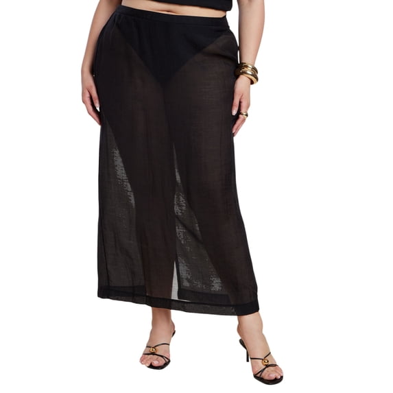 ELOQUII Women's Plus Size Sheer Printed Organza Skirt