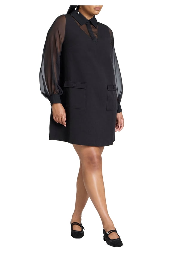 Women's Plus Size Sheer Sleeve Shirt Dress