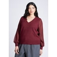 thumbnail image 1 of ELOQUII Women's Plus Size Sheer Sleeve V-Neck Sweater, 1 of 3