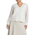 thumbnail image 1 of ELOQUII Women's Plus Size Sheer Sleeve V-Neck Sweater, 1 of 3