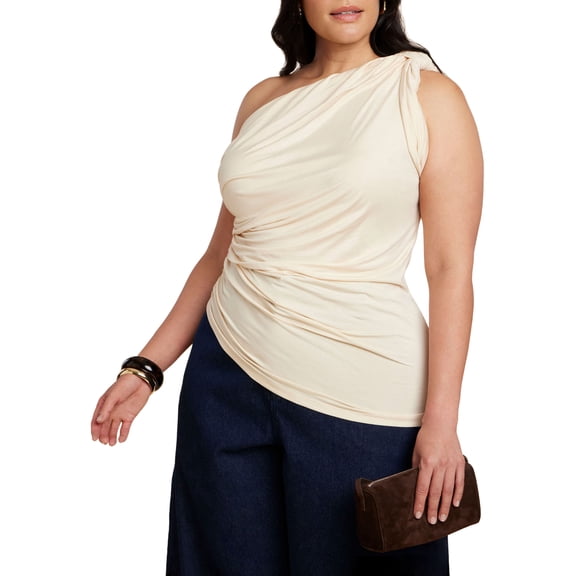 ELOQUII Women's Plus Size Sheer Twist Drape Top