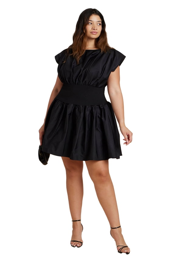 Women's Plus Size Shirred Flare Mini Dress