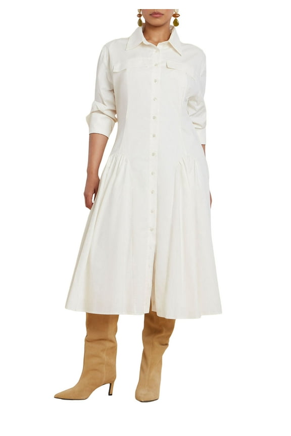 Women's Plus Size Shirred Godet Flare Poplin Dress